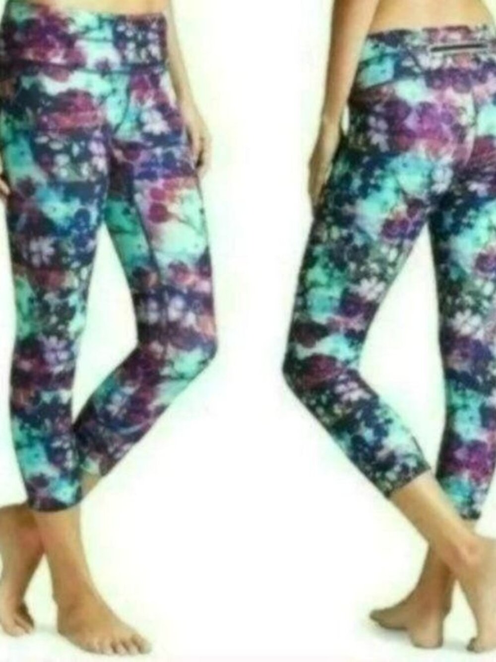 Athleta Sonar Women's XS Multicolor Floral Fade Activewear Capri Leggings